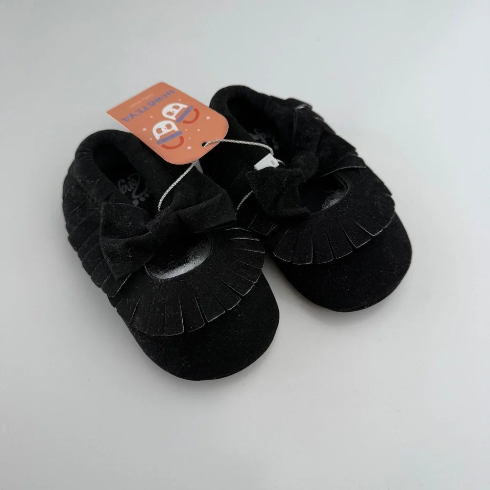 NWT Hongteya Baby Moccasins Black Maryjane Fringe size 18-24M